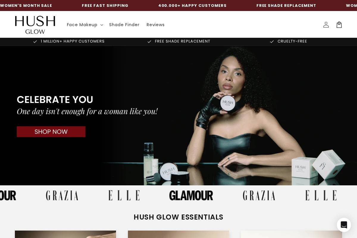 Hush Glow homepage screenshot