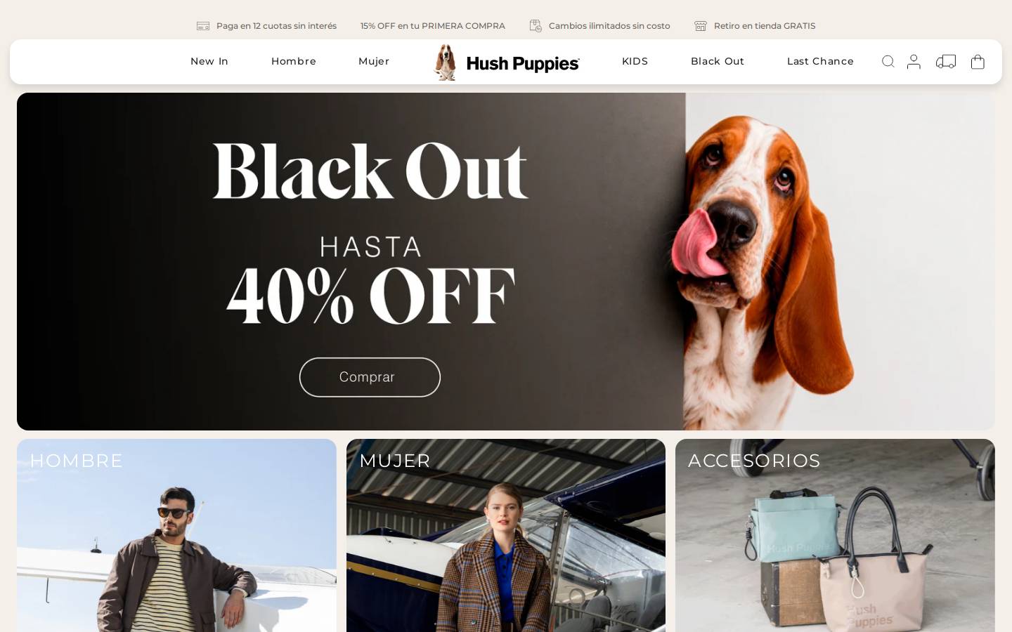 Hush Puppies homepage screenshot