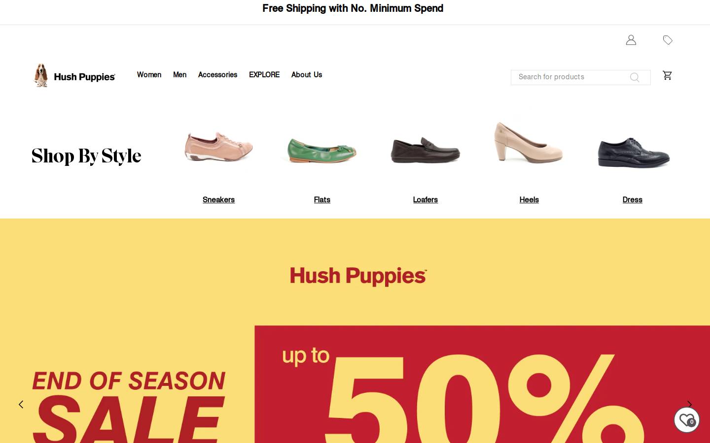 Hush Puppies homepage screenshot