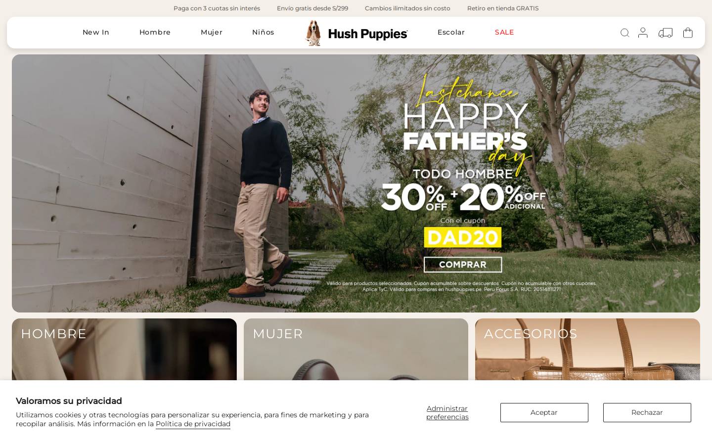 Hush Puppies homepage screenshot