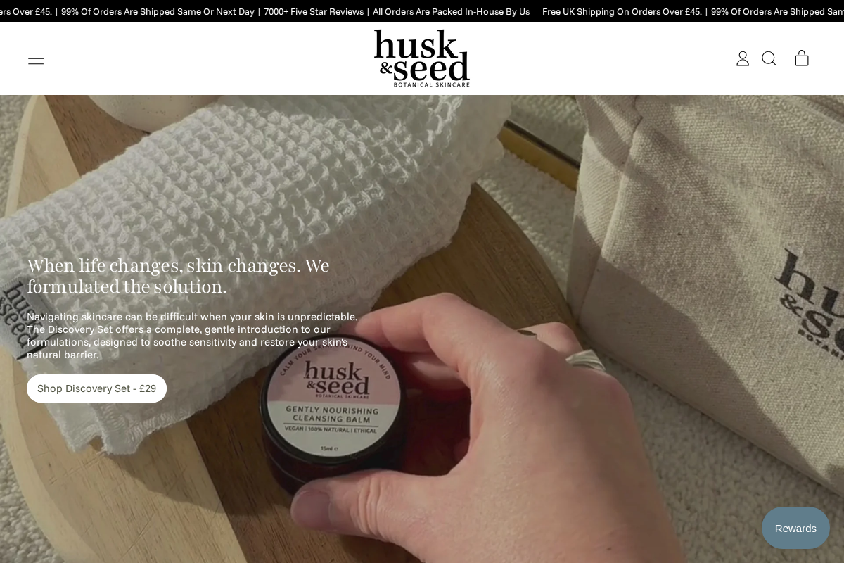 Huskandseedskincare homepage screenshot