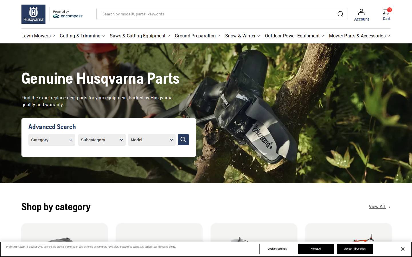 husqvarnareplacementparts.com homepage screenshot