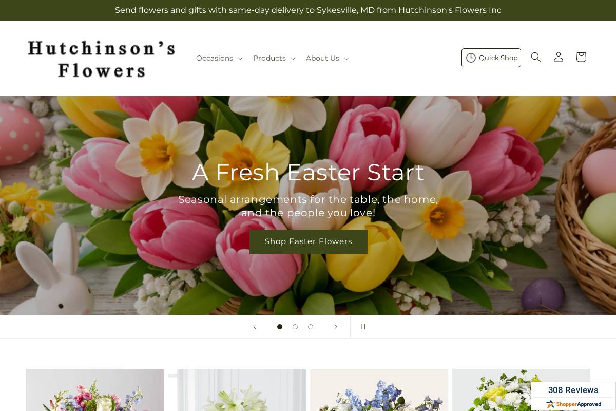 hutchinsonsflowers.net homepage screenshot