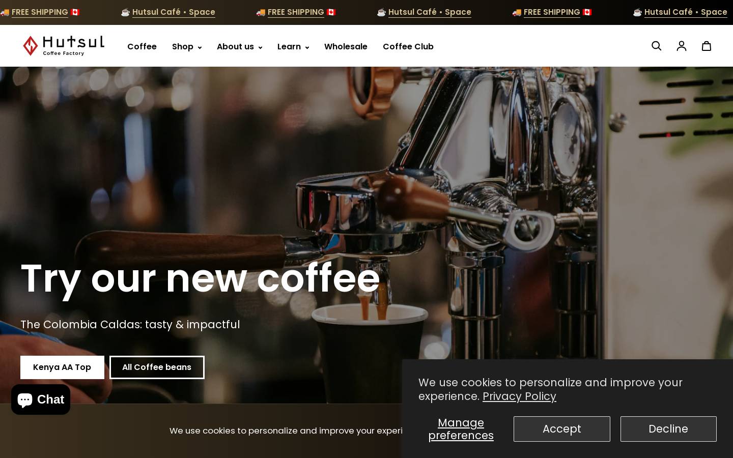 hutsulcoffee.ca homepage screenshot
