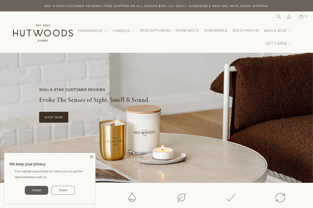 hutwoods.com.au homepage screenshot