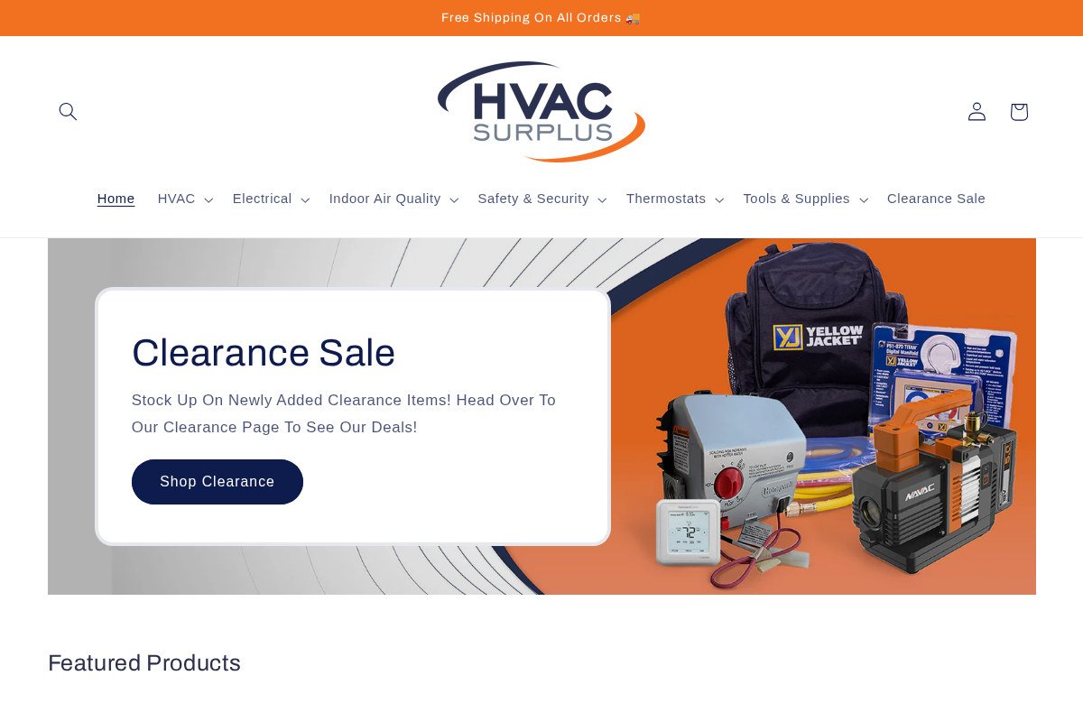 HVAC Surplus homepage screenshot