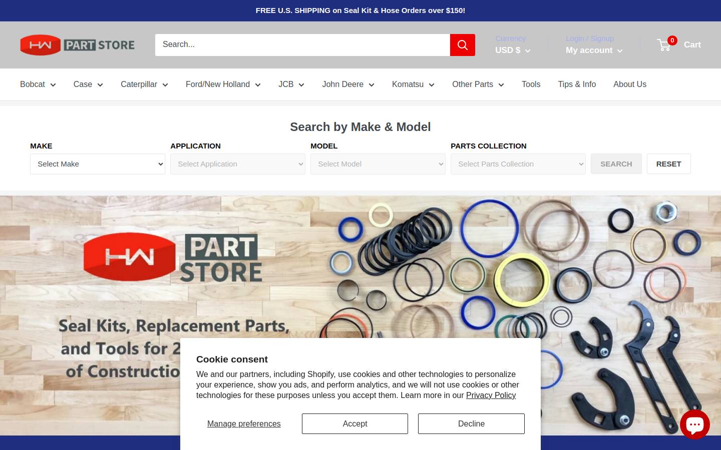 hwpartsstore.com homepage screenshot