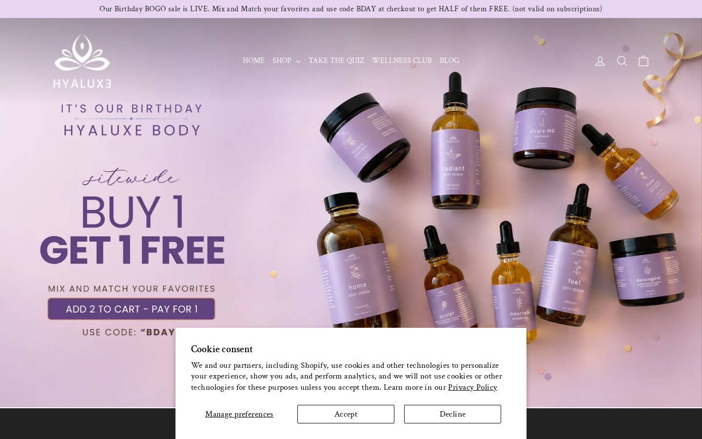 hyaluxe.com homepage screenshot