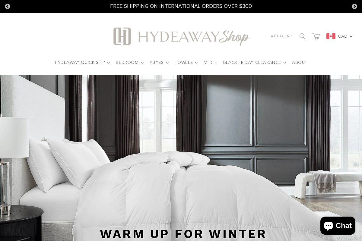 Hydeaway Shop homepage screenshot