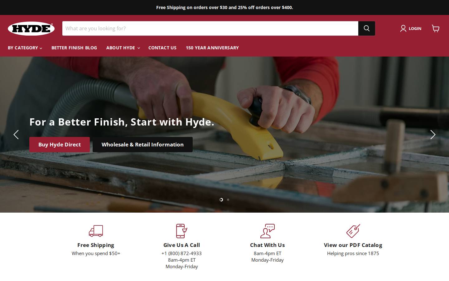 hydetools.com homepage screenshot