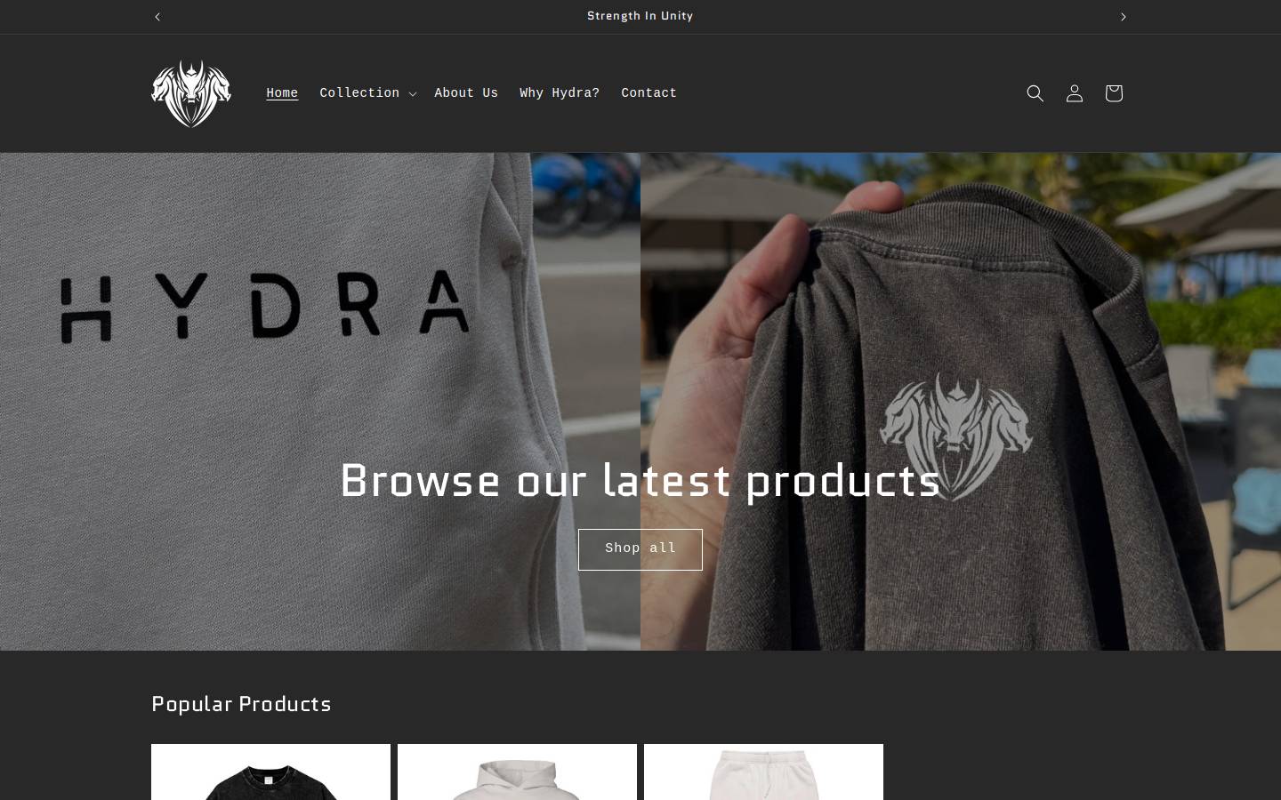 hydraathletic.com homepage screenshot