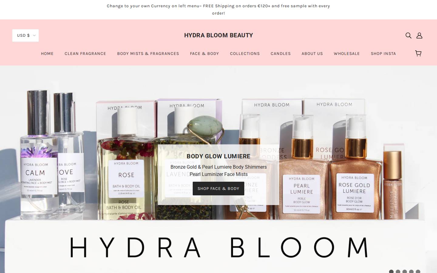 hydrabloomskincare.com homepage screenshot