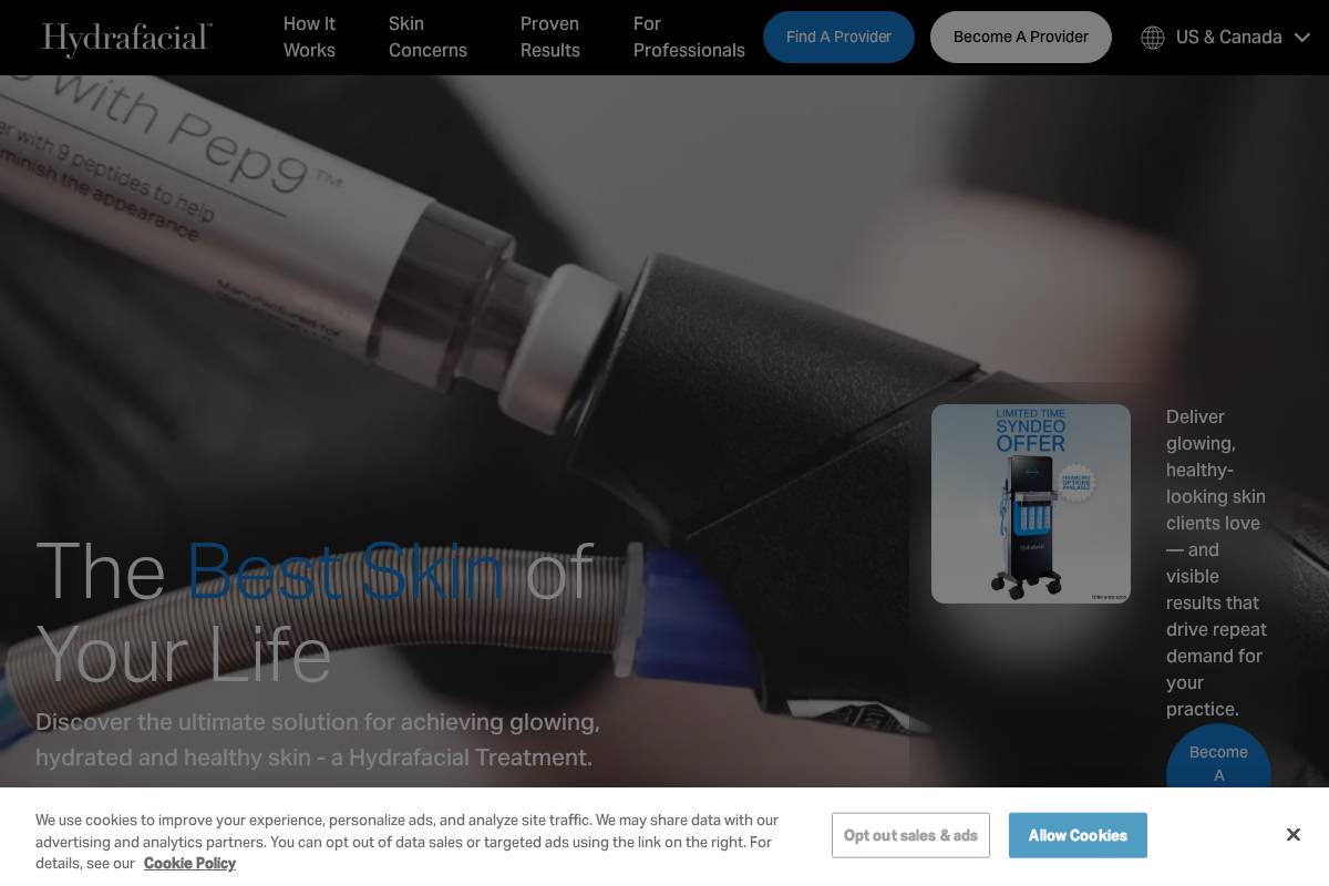 Hydrafacial homepage screenshot
