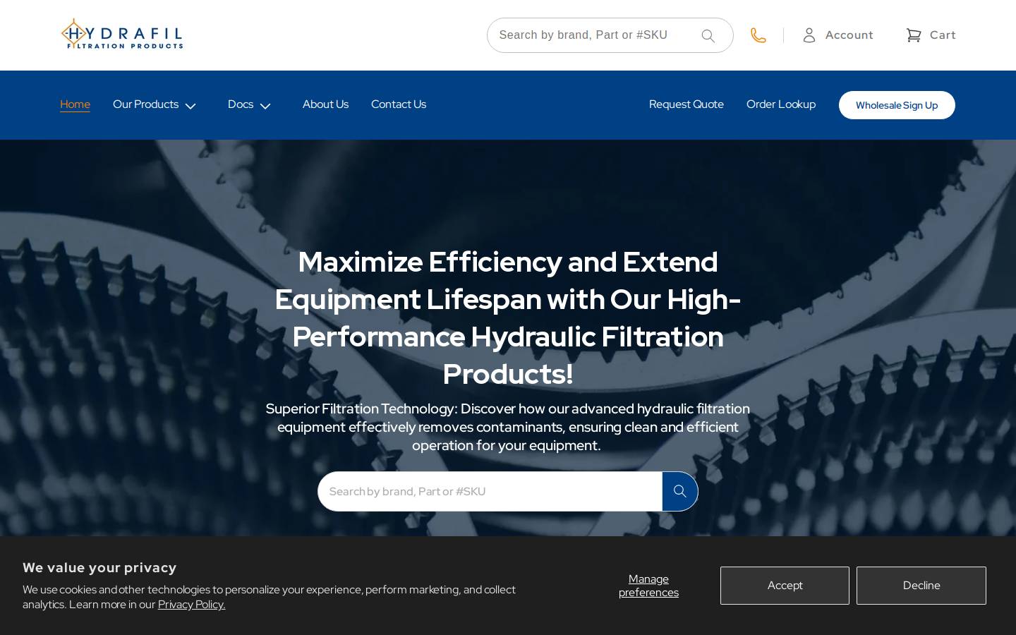 Hydrafil Filtration Products homepage screenshot