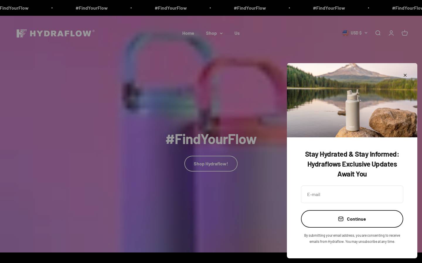 hydraflowbottle.com homepage screenshot