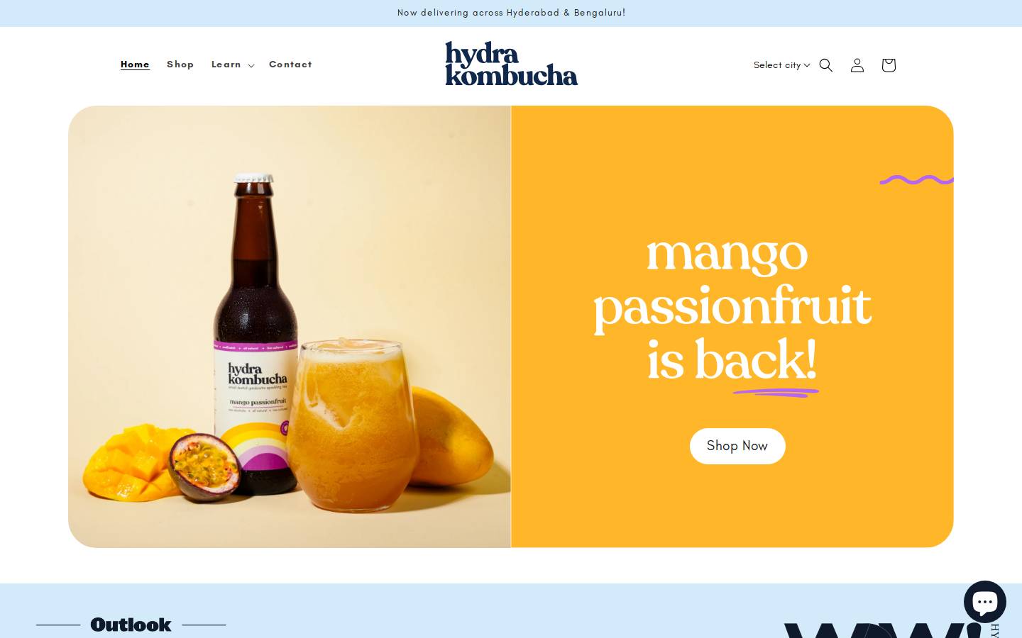 hydrakombucha.com homepage screenshot
