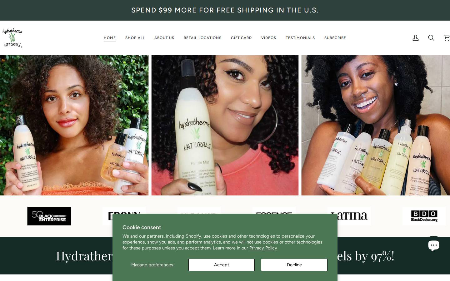 hydrathermanaturals.com homepage screenshot
