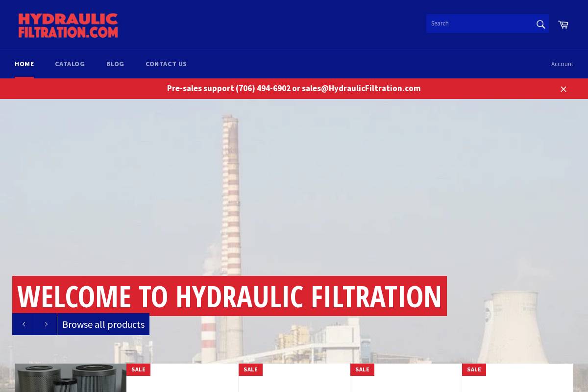 hydraulicfiltration.com homepage screenshot