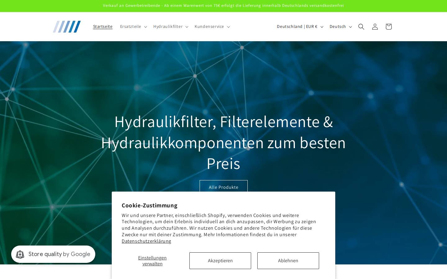 hydraulikfiltershop.com homepage screenshot