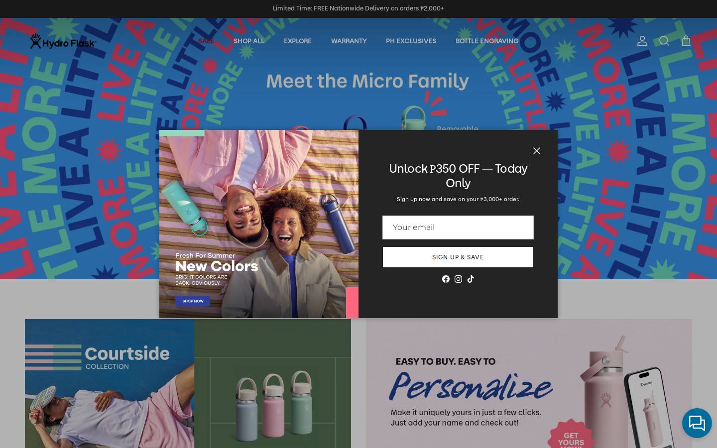 Hydro Flask homepage screenshot