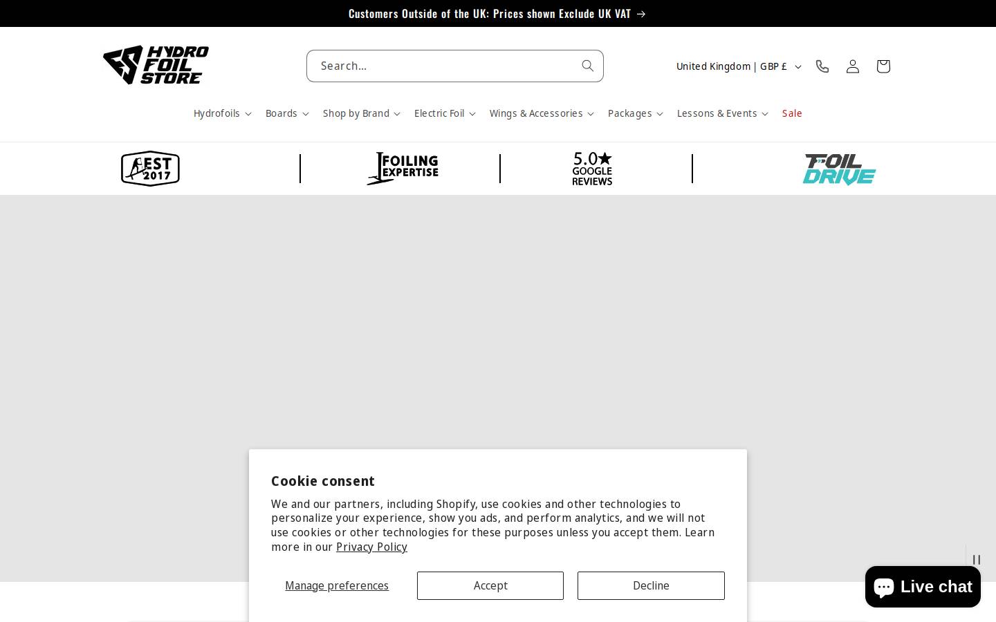 hydrofoilstore.com homepage screenshot