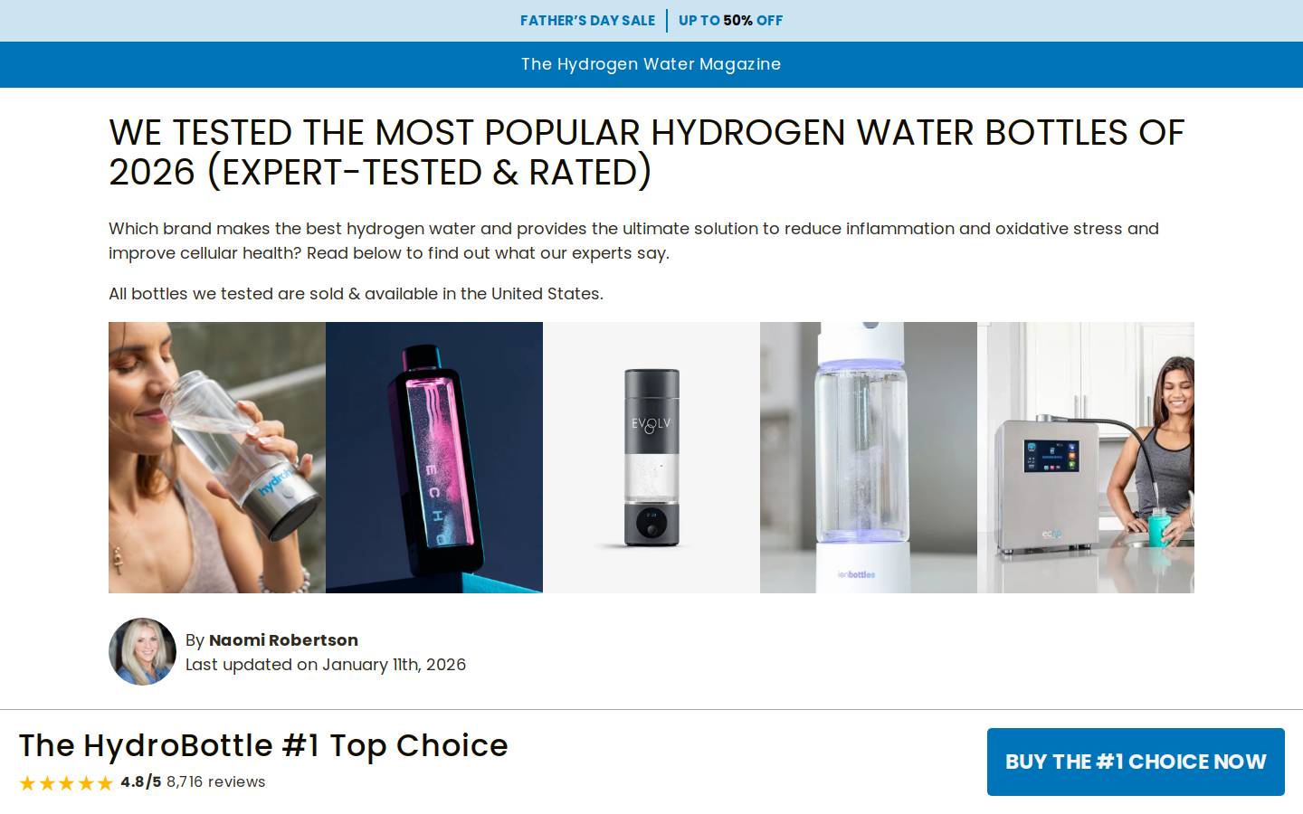 hydrogenwatermagazine.com homepage screenshot