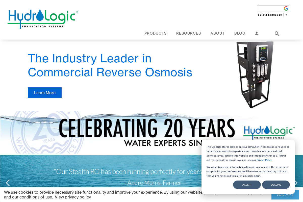 HydroLogic Systems homepage screenshot