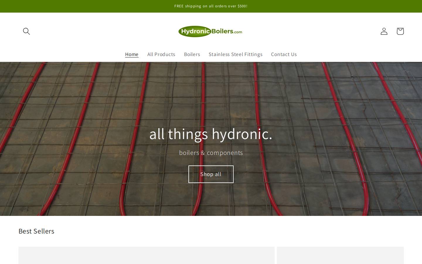 hydronicboilers.com homepage screenshot