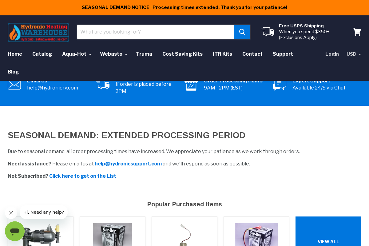 Hydronic Heating Warehouse homepage screenshot