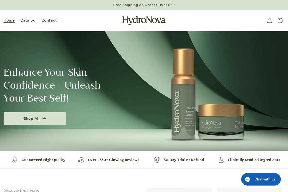 hydronovabeauty.com homepage screenshot