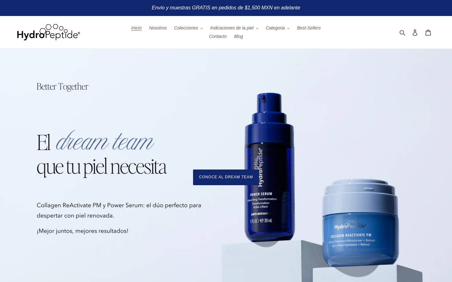HydroPeptide homepage screenshot