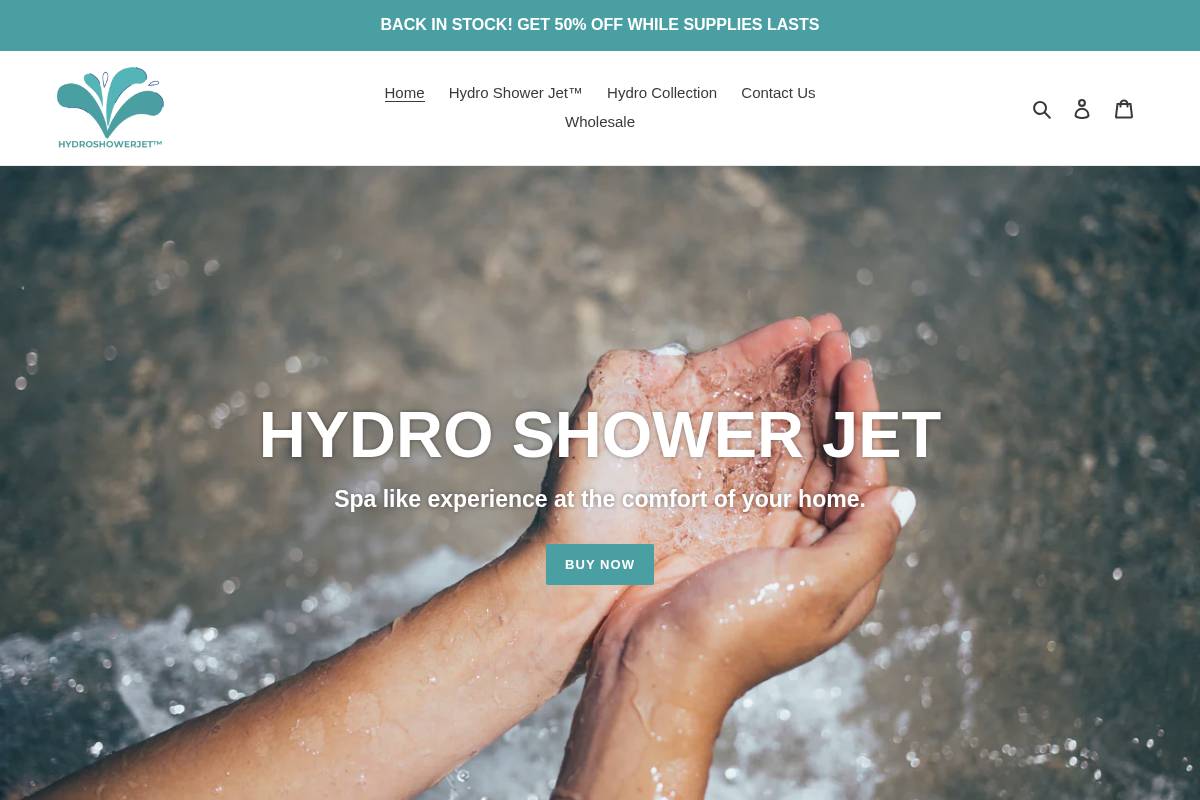 Hydroshowerjet homepage screenshot
