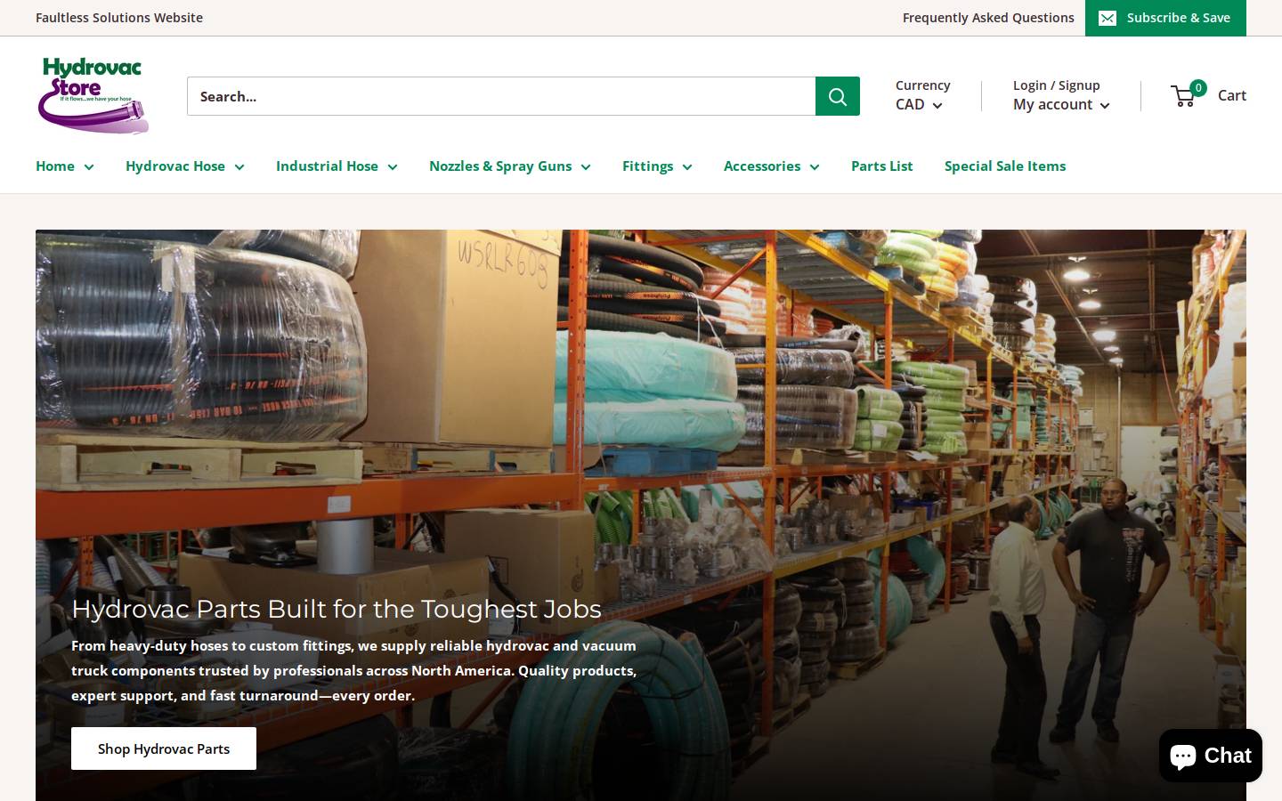 hydrovacaccessories.com homepage screenshot