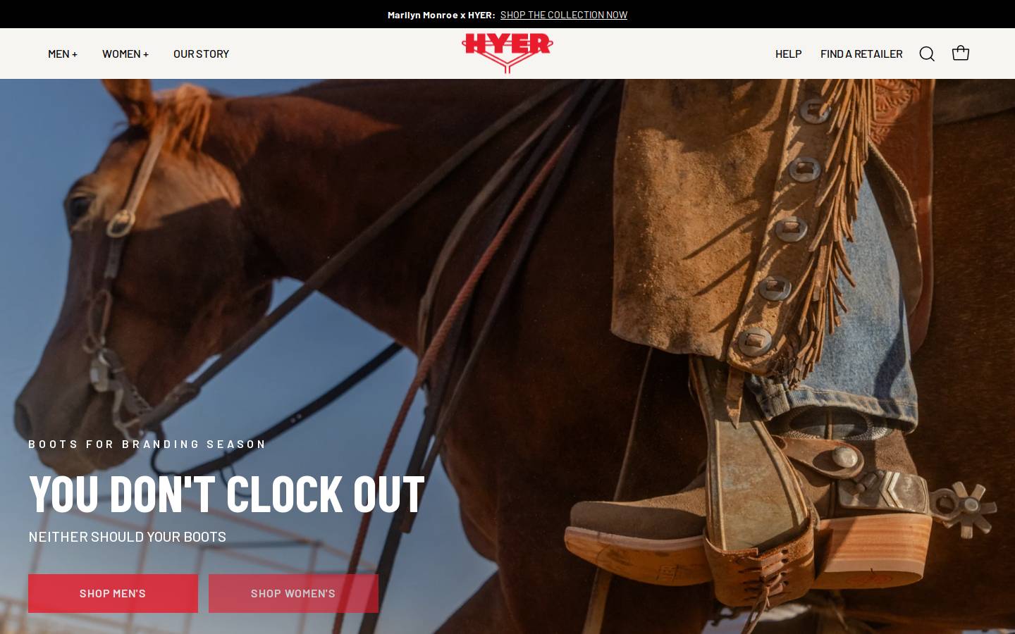 hyerboots.com homepage screenshot