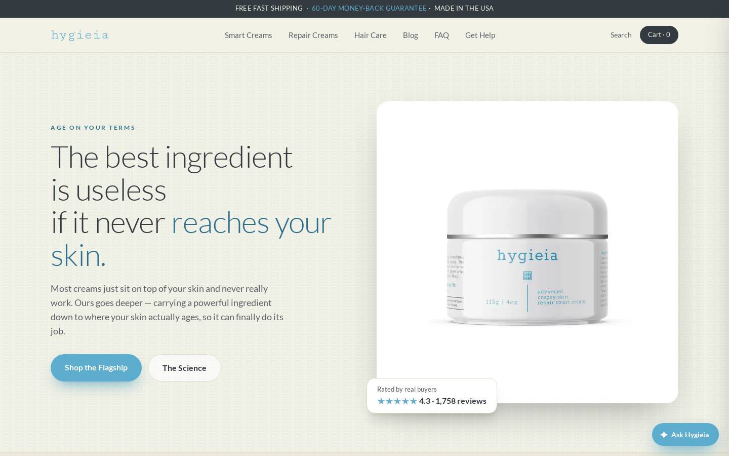 hygieiaskin.com homepage screenshot