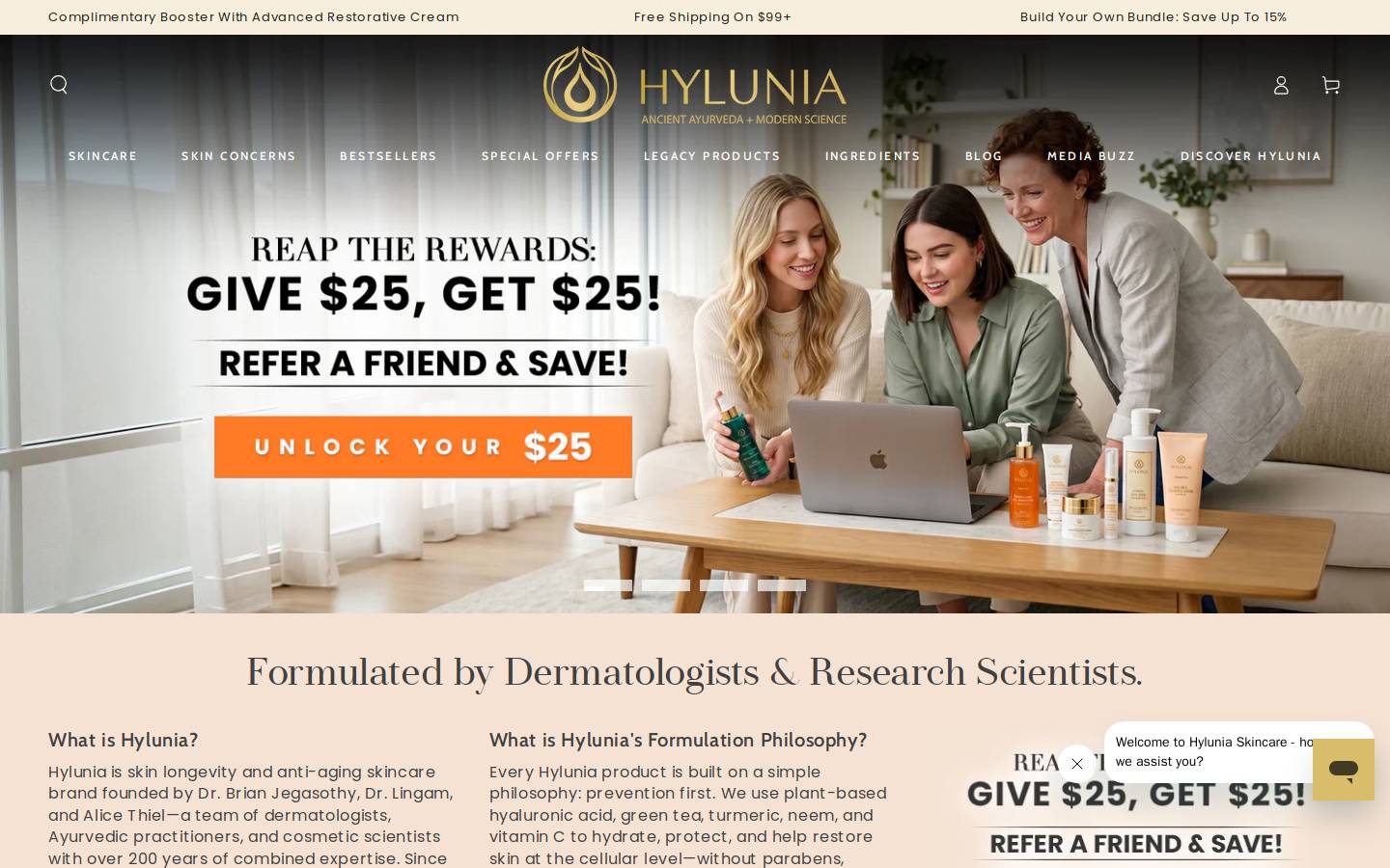 Hylunia Skin Care homepage screenshot