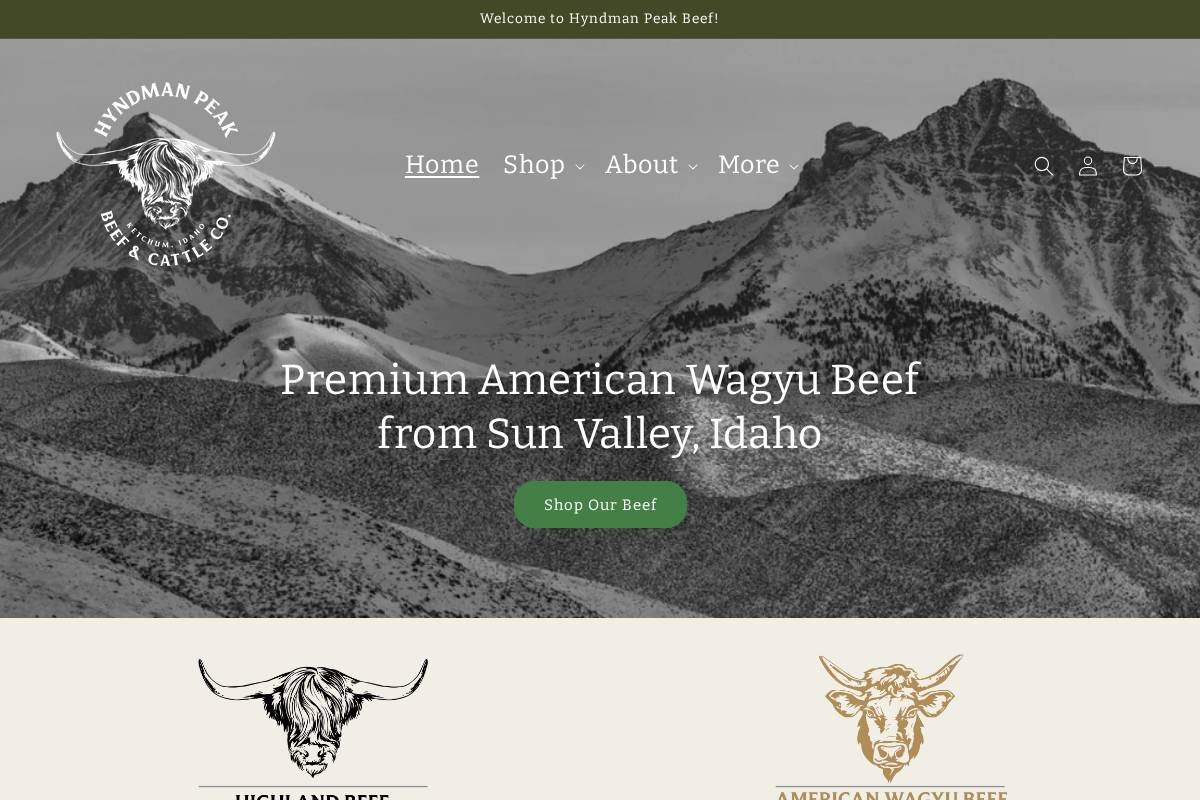 hyndmanbeef.com homepage screenshot