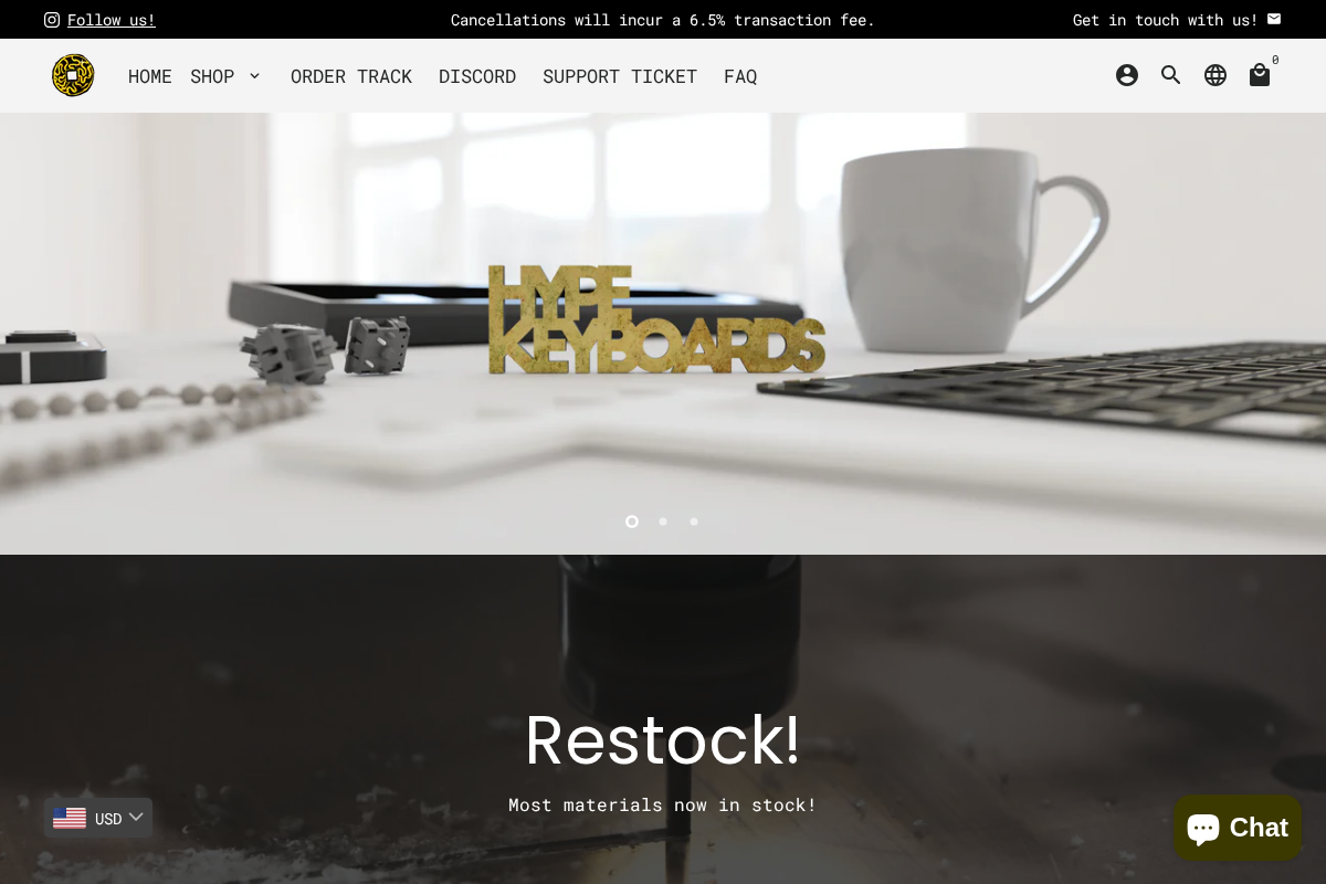 Hype Keyboards homepage screenshot