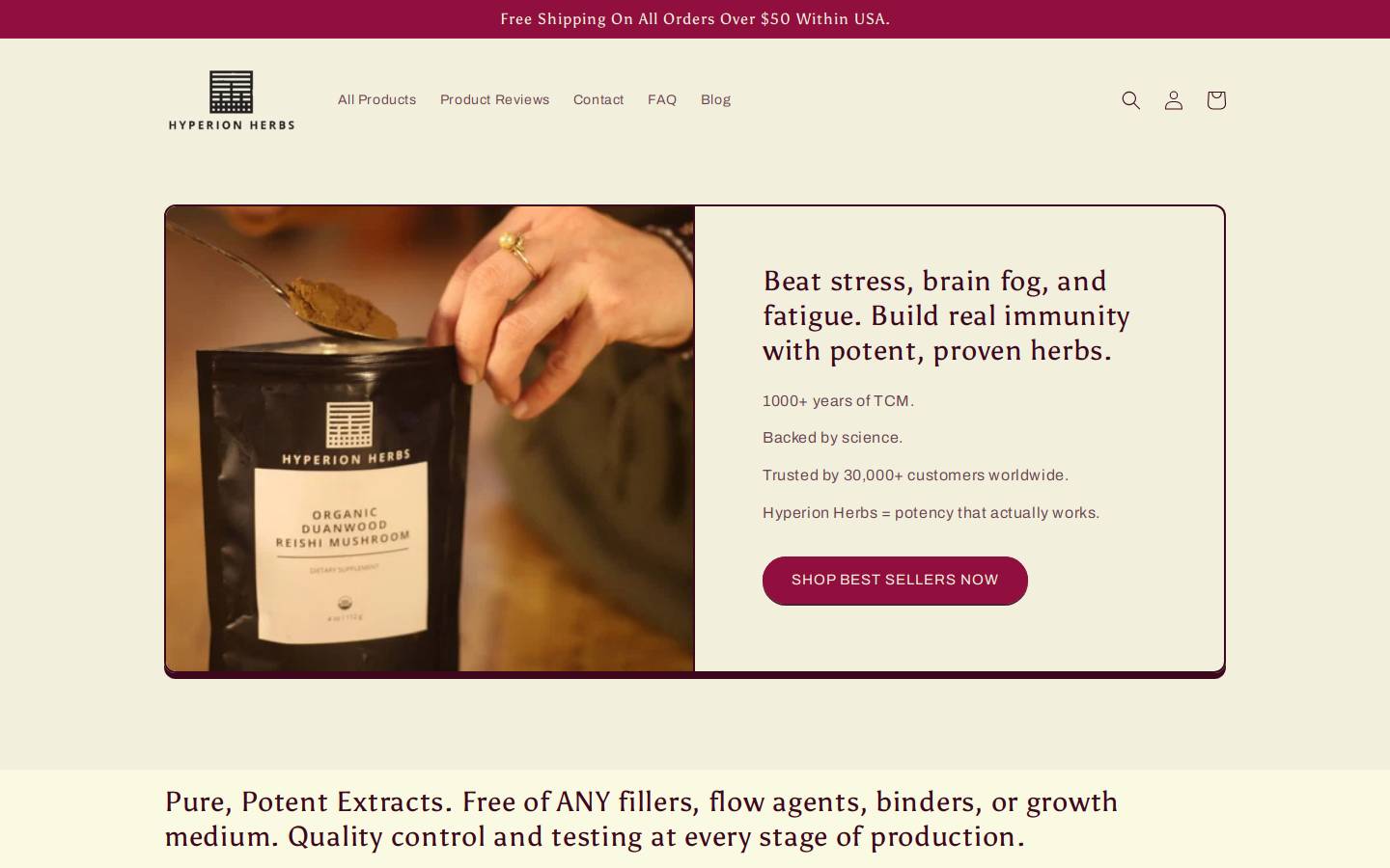 Hyperionherbs homepage screenshot
