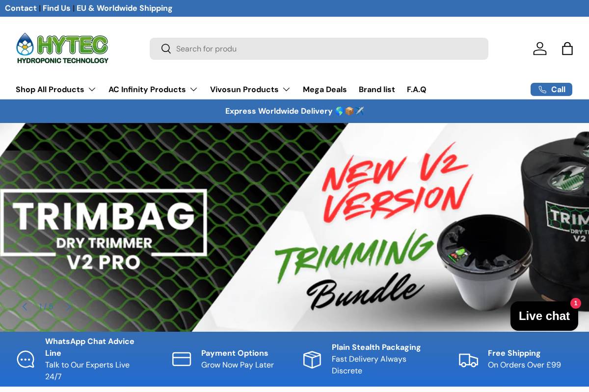 Hytec Hydroponics - Sheffield homepage screenshot