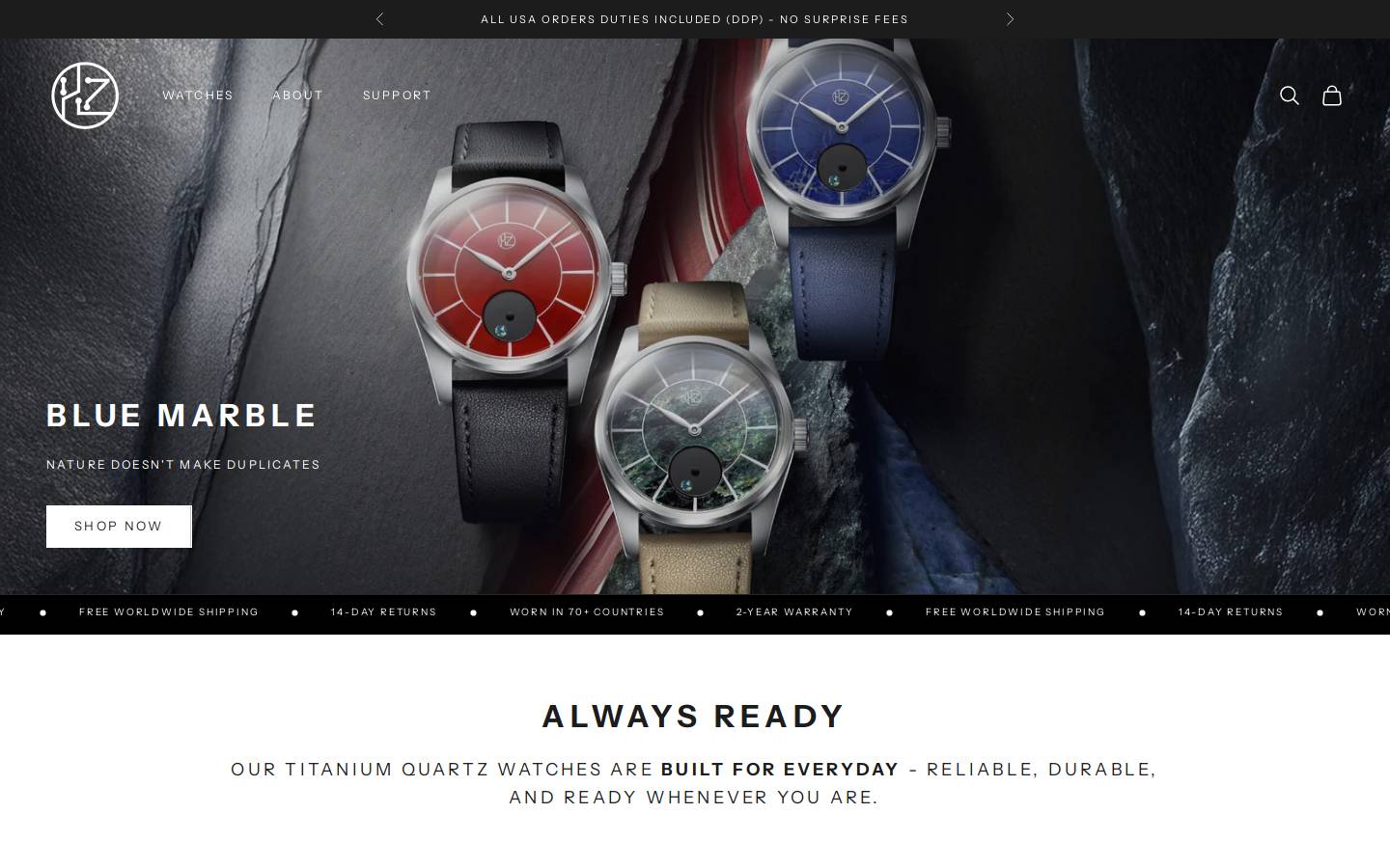 hzwatches.com homepage screenshot