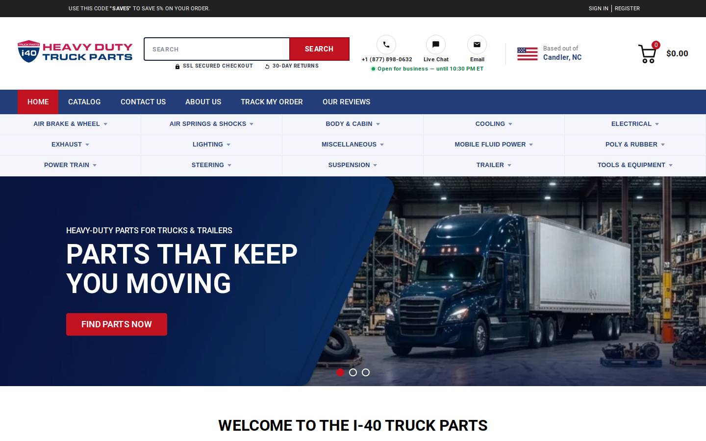 I40truckparts homepage screenshot
