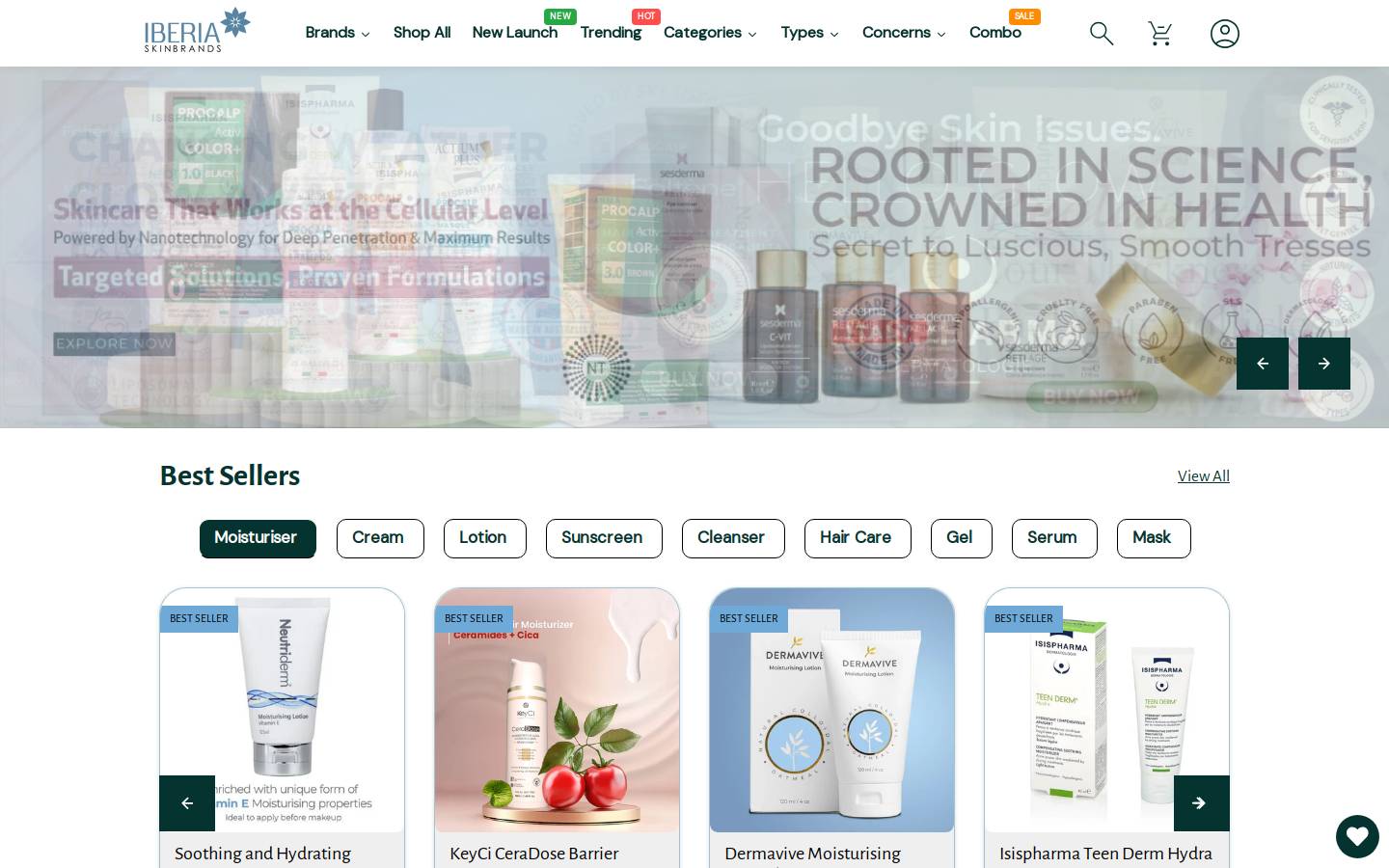 iberiaskinbrands.in homepage screenshot