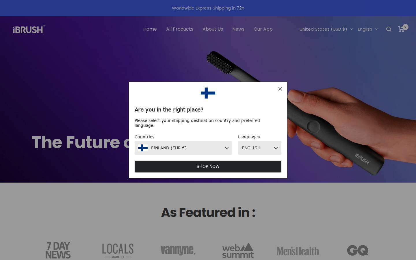 iBrush Oral Care homepage screenshot