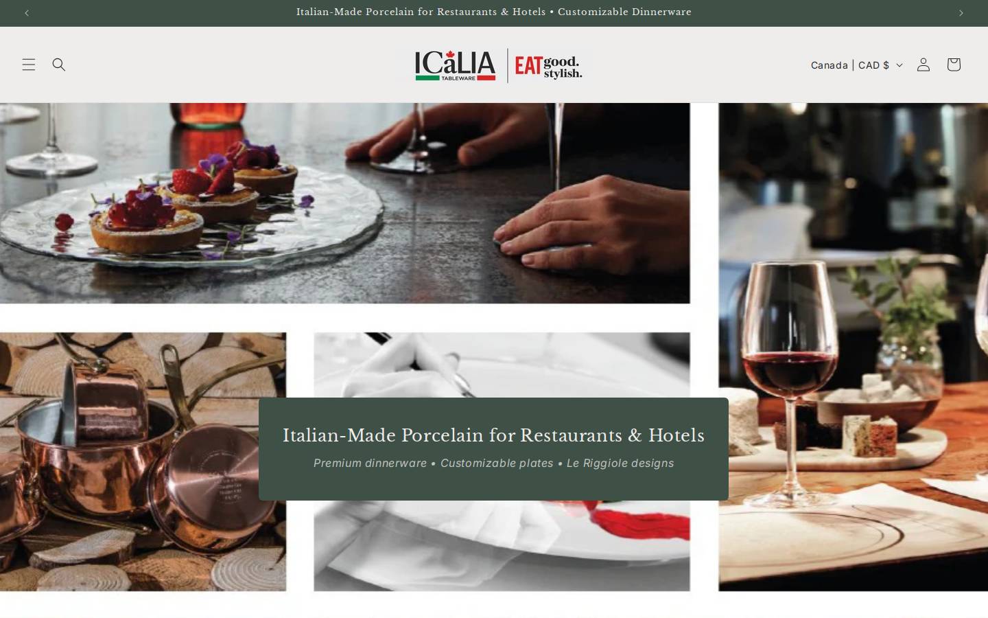 icaliatableware.com homepage screenshot