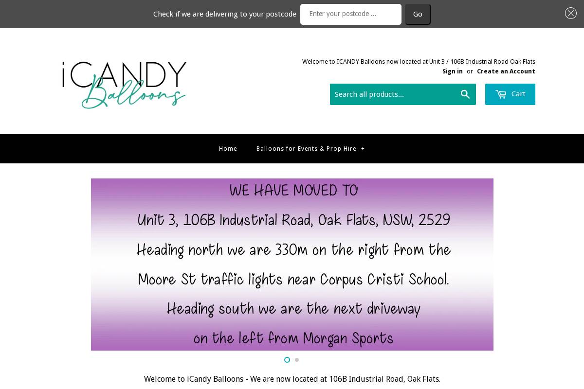 icandyballoons.com.au homepage screenshot