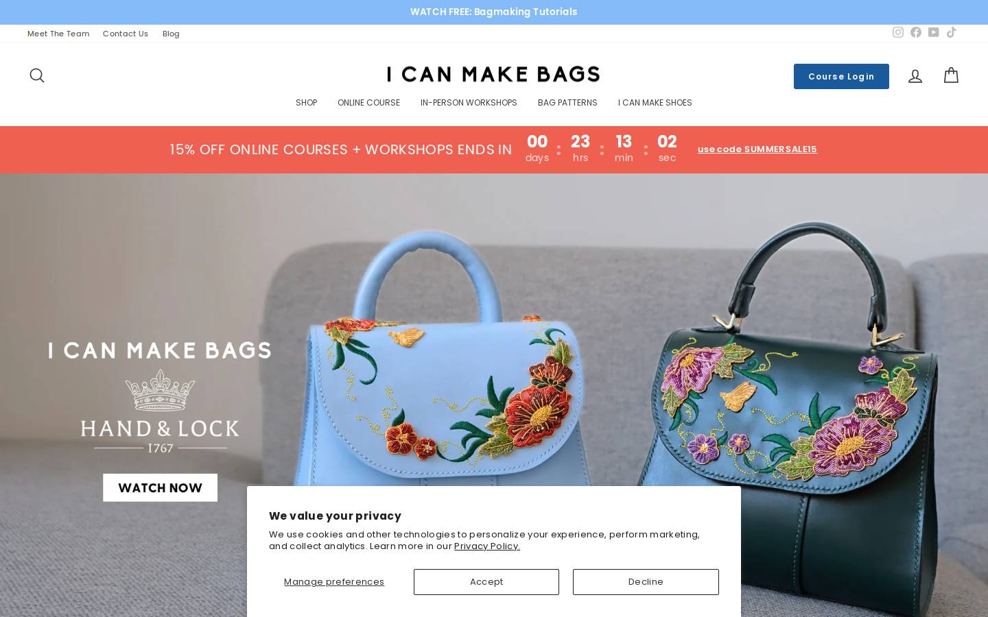 icanmakebags.com homepage screenshot