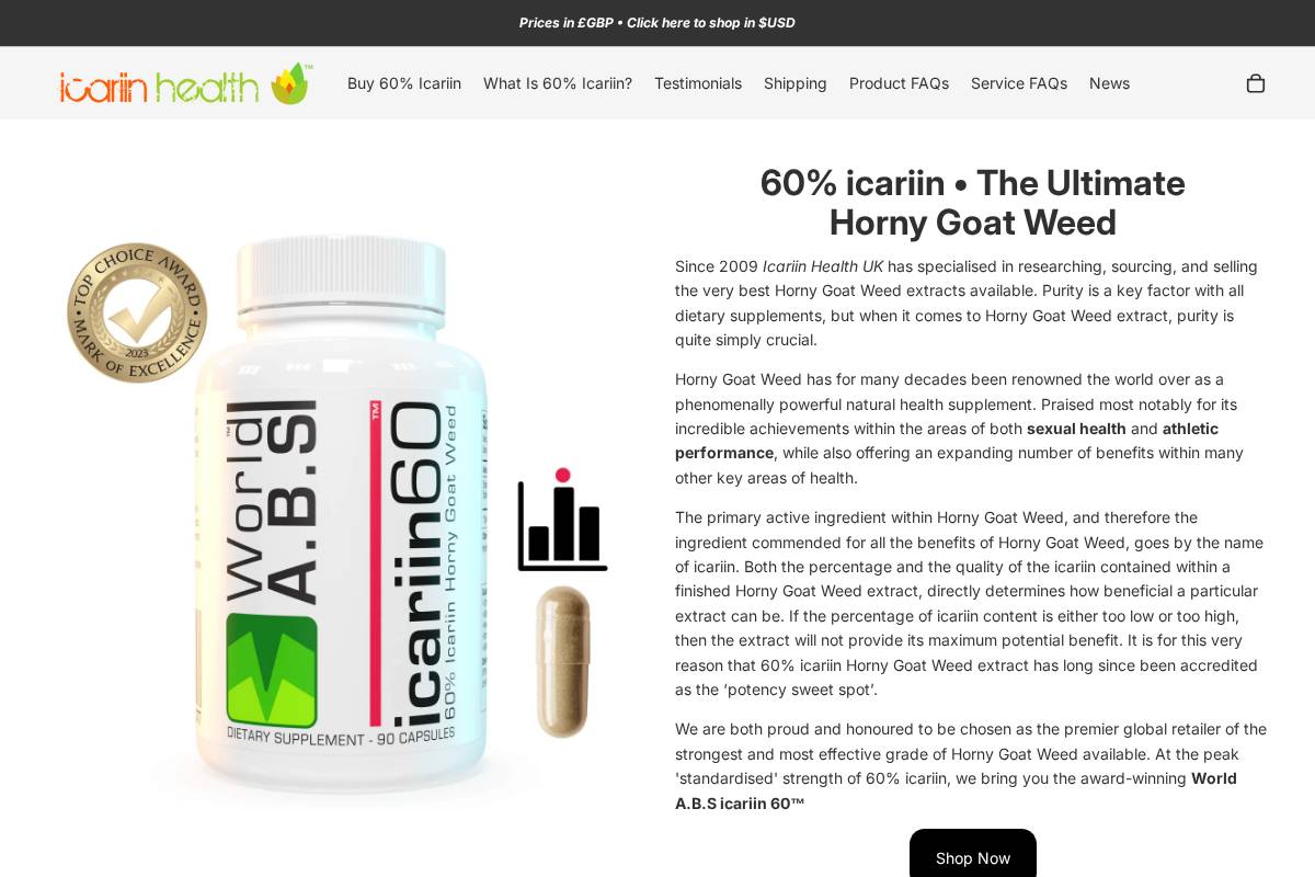 icariinhealth.co.uk homepage screenshot