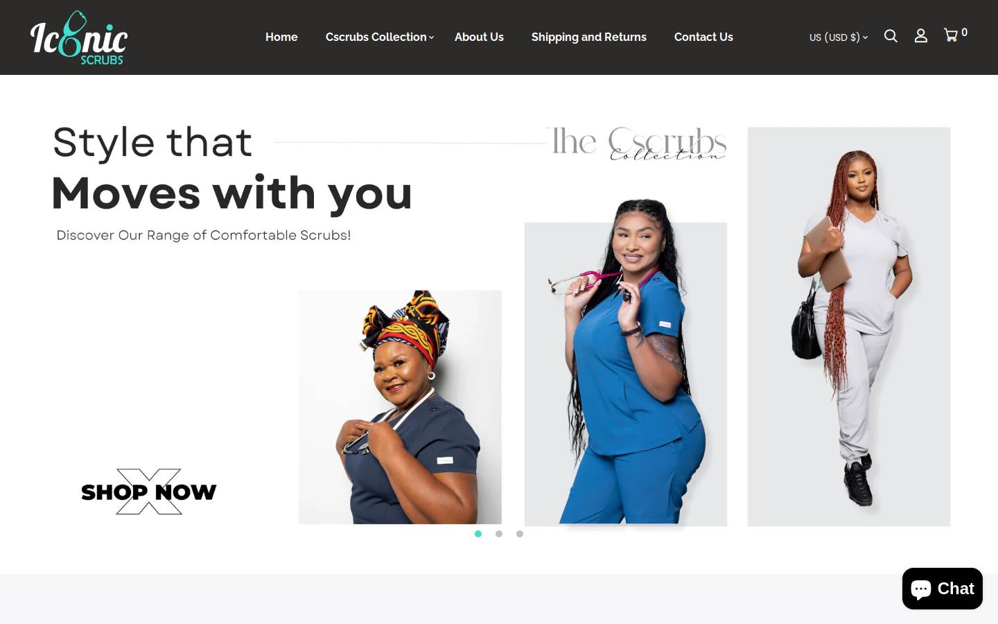 iconicscrubs.com homepage screenshot