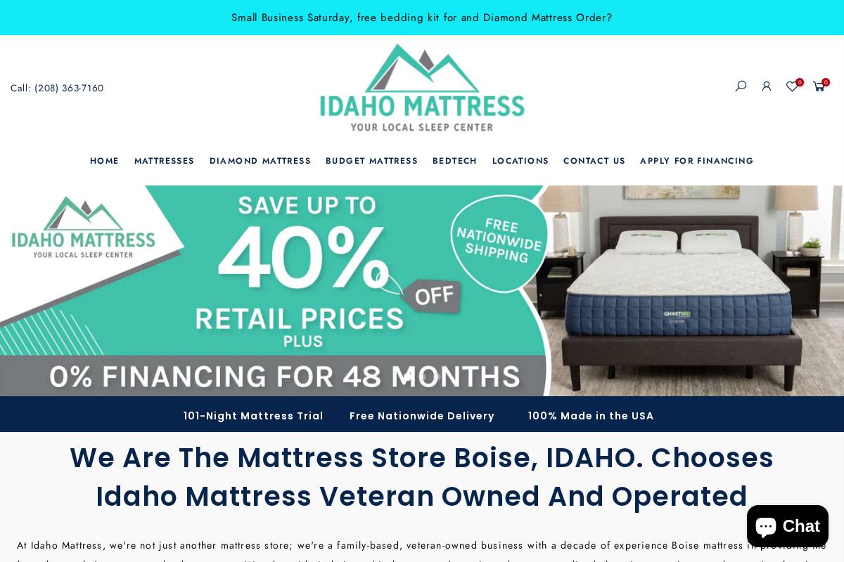 idaho-mattress.com homepage screenshot